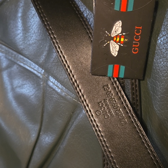 Gucci "Bee"Placard Belt:Green and Red Stripe onto leather - Picture 3 of 14